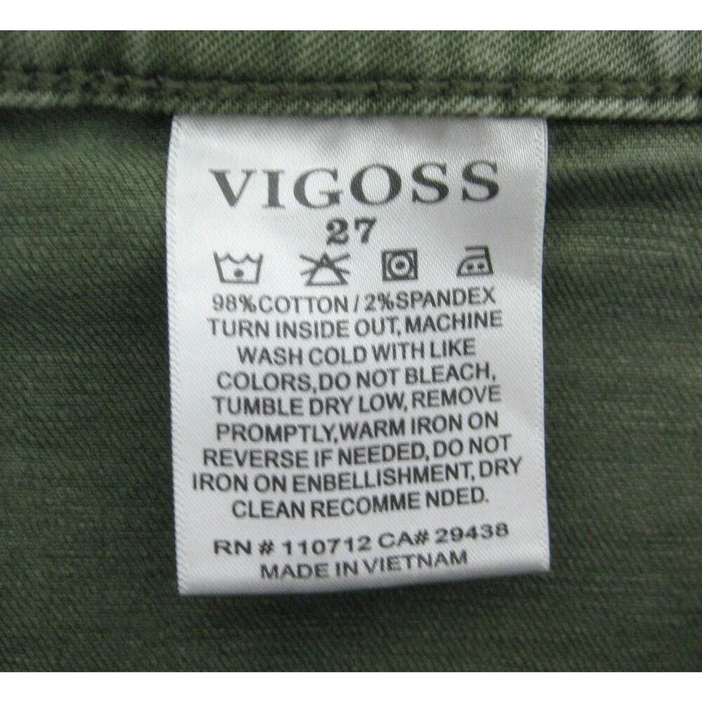 Vigoss Green Jeans Womens Marley Mid Rise Skinny Denim Pants 4 Pockets Zip Fly
